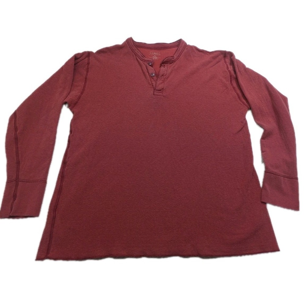L.L.Bean Henley Thermal Shirt XL Red Long Sleeve Knit Casual Outdoor